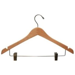 Curved Wooden Suit Hanger With Clips - Natural - 17"