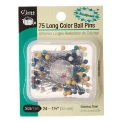 Dritz Stainless Steel Rust-Proof Multi-Colored Ball Head Straight Pins-Size 24 -1 1/2"