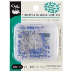 Dritz Ultra Fine Glass Head Pins Blue Size 22 1 3/8" - 150 Ct.