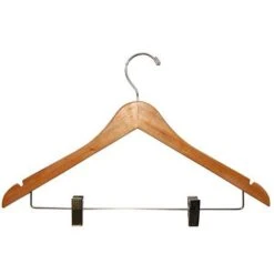 Flat Wooden Combo Suit Hanger With Clips And Notches - Natural - 17"