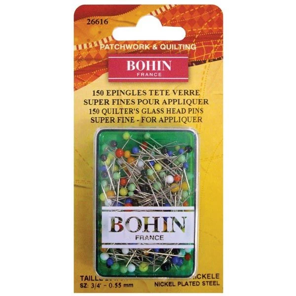 Bohin France 3/4" Glasshead Pins - Multi Color-150 Ct