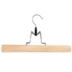 Flat Clamped Wooden Trouser Hanger- Natural - 12"