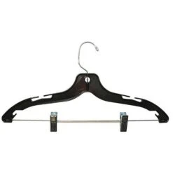 Plastic Dress Hanger With Clip- Black - 17"