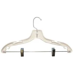Plastic Dress Hanger With Clip- Clear - 17"