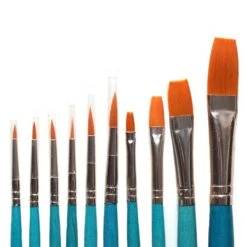 Royal Brush Gold Taklon 10 Pc. Short Handle 2,6,10 Shad, 1,3,5 Rnd, 3/0, 2/0, 0 Dtl, 5/8" Flt