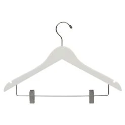 Rubber Coated Flat Notched Wooden Combo Suit Hanger W/ Clips 17" - Matte White