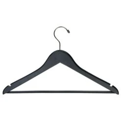 Rubber Coated Flat Notched Wooden Suit Hanger W/ Bar 17" - Matte Black