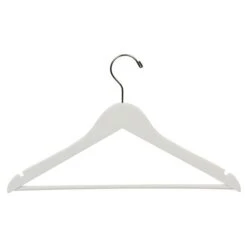 Rubber Coated Flat Notched Wooden Suit Hanger W/ Bar 17" - Matte White