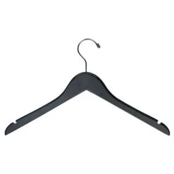 Rubber Coated Flat Notched Wooden Top Hanger 17" - Matte Black