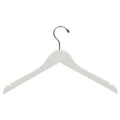 Rubber Coated Flat Notched Wooden Top Hanger 17" - Matte White
