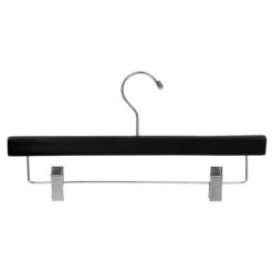 Rubber Coated Wooden Pant/Skirt Hanger W/ Clips 14" - Matte Black