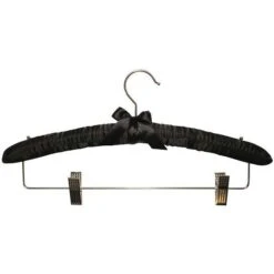 Satin Padded Combo Hanger With Shoulder Studs - Black -16"