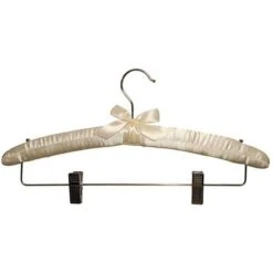 Satin Padded Combo Hanger With Shoulder Studs - Ivory -16"