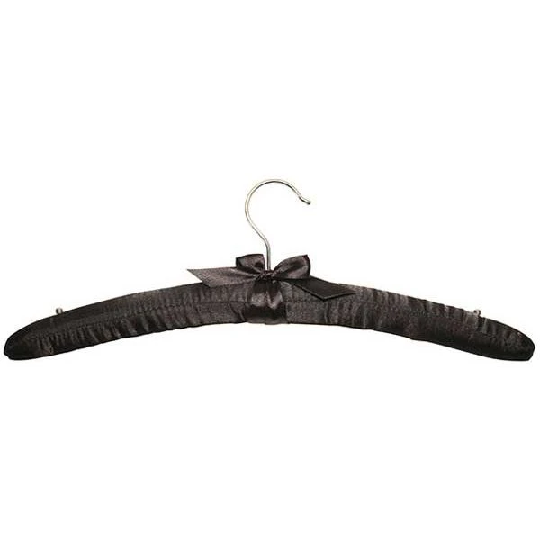 Satin Padded Hanger With Shoulder Studs - Black -16" 1 Satin Padded Hanger With Shoulder Studs - Black -16"