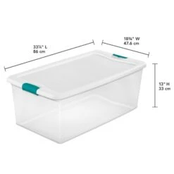 Sterilite Storage Bin W/ Teal Latch - 106 Quart-33.8 X 19 X 13